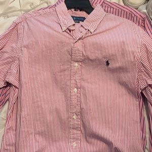 Men’s Large Pink striped Polo Button down